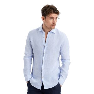 Less Worries Linen Shirt, Pinstripe