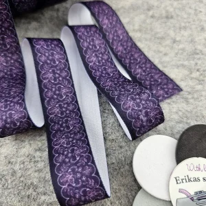 Mönstrad vikresår 20mm (metervara) – Svart, lilarosa spets