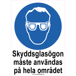Skyddsglasögon måste användas på hela området