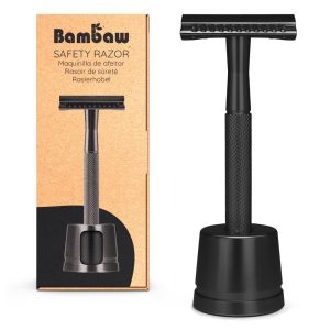 Säkerhetsrakhyvel med ställ, Svart – Bambaw